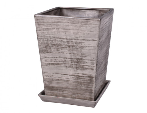 Květník KUPKA SQUARE GREY+podmiska keramický mat 26x26x33cm