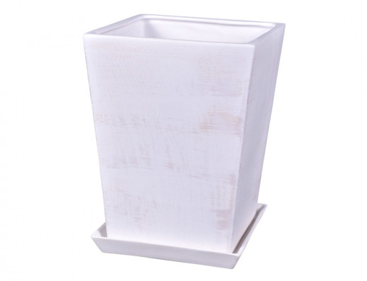 Květník KUPKA SQUARE WHITE+podmiska keramický mat 26x26x33cm